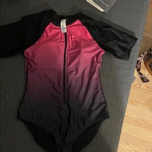 Pink and Black Women's One Piece Swimsuit